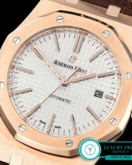 AUDEMARS PIGUET 41MM ROYAL OAK 15400 CARAT PINK GOLD SILVER-TONED DIAL