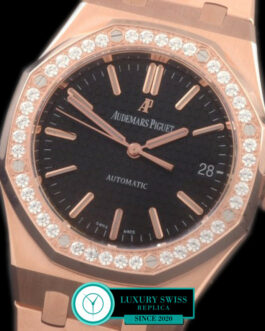 AUDEMARS PIGUET ROYAL OAK 15451 PINK GOLD 37MM DIAMOND BEZEL BLACK