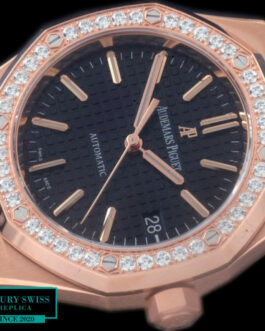 AUDEMARS PIGUET ROYAL OAK 15451 PINK GOLD 37MM DIAMOND BEZEL BLACK