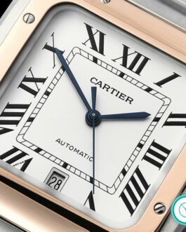 CARTIER SANTOS LARGE MEN’S 39.8MM ROSE GOLD TWO-TONE SILVER OPALINE