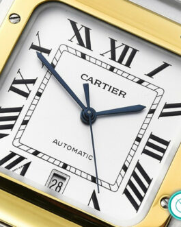 CARTIER SANTOS LARGE MEN’S 39.8MM YELLOW GOLD TWO-TONE SILVER OPALINE