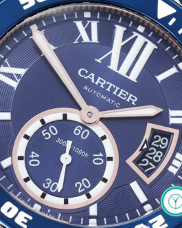 CARTIER CALIBRE DIVER ROSE GOLD RUBBER STRAP BLUE