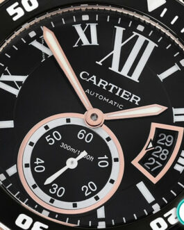 CARTIER CALIBRE DIVER ROSE GOLD BLACK RUBBER STRAP BLACK