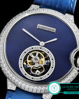 CARTIER BALLON BLEU FLYING TOURBILLON EXTRA LARGE DIAMOND BEZEL BLUE