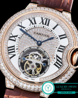 CARTIER BALLON BLEU FLYING TOURBILLON EXTRA LARGE ROSE GOLD DIAMOND BEZEL WHITE