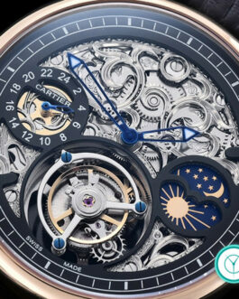 CARTIER RONDE MOONPHASE FLYING TOURBILLON SKELETON ROSE GOLD BLACK