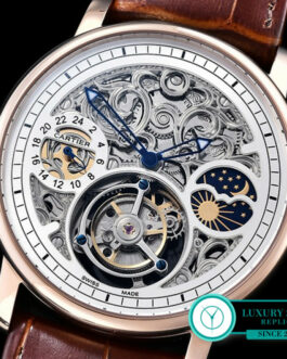 CARTIER RONDE MOONPHASE FLYING TOURBILLON SKELETON ROSE GOLD WHITE