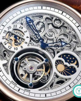 CARTIER RONDE MOONPHASE FLYING TOURBILLON SKELETON ROSE GOLD WHITE