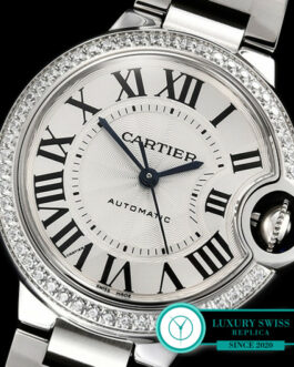 CARTIER BALLON MID SIZE DIAMOND BEZEL SWISS AUTOMATIC STAINLESS STEEL BRACELET