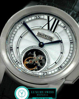 CARTIER CALIBRE FLYING TOURBILLON WHITE DIAL BLACK LEATHER STRAP