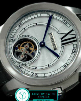 CARTIER CALIBRE FLYING TOURBILLON WHITE DIAL BLACK LEATHER STRAP