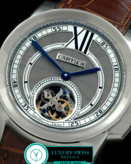 CARTIER CALIBRE FLYING TOURBILLON GREY DIAL BROWN LEATHER STRAP