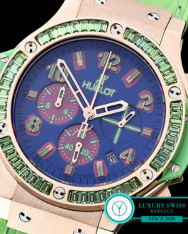 HUBLOT BIG BANG LADIES POP ART SWISS QUARTZ ROSE GOLD GREEN BEZEL