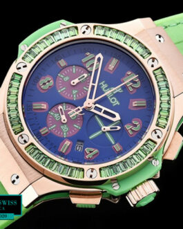 HUBLOT BIG BANG LADIES POP ART SWISS QUARTZ ROSE GOLD GREEN BEZEL