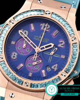 HUBLOT BIG BANG LADIES POP ART SWISS QUARTZ ROSE GOLD BLUE BEZEL