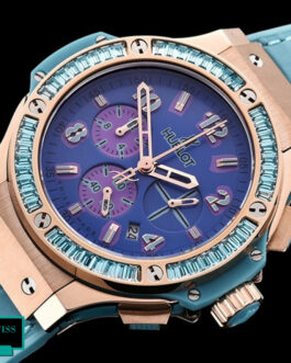 HUBLOT BIG BANG LADIES POP ART SWISS QUARTZ ROSE GOLD BLUE BEZEL