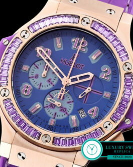 HUBLOT BIG BANG LADIES POP ART SWISS QUARTZ ROSE GOLD PURPLE BEZEL