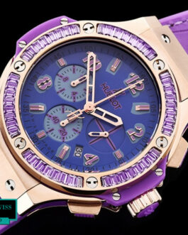 HUBLOT BIG BANG LADIES POP ART SWISS QUARTZ ROSE GOLD PURPLE BEZEL