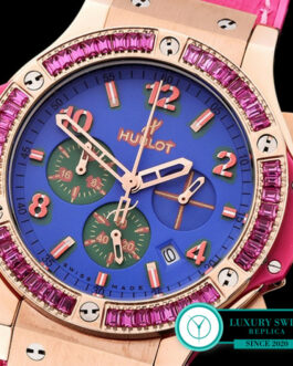 HUBLOT BIG BANG LADIES POP ART SWISS QUARTZ ROSE GOLD RED BEZEL