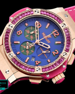 HUBLOT BIG BANG LADIES POP ART SWISS QUARTZ ROSE GOLD RED BEZEL