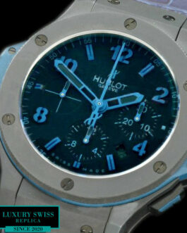 HUBLOT BIG BANG ALL BLACK FULL CERAMIC EVOLUTION LIMITED EDITION SWISS AUTOMATIC BLUE MARKERS