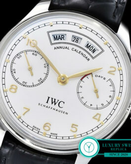 IWC PORTUGIESER ANNUAL CALENDAR IW503502 WHITE DIAL YELLOW GOLD MARKERS