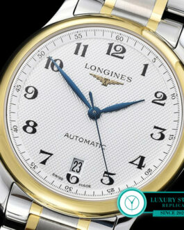 LONGINES MASTER YELLOW GOLD 2 TONE WHITE DIAL BRACELET NUMERAL MARKERS