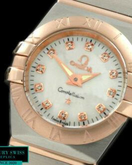 OMEGA CONSTELLATION LADIES PERLMUTT 28MM 2 TONE SWISS QUARTZ FAN SHELL DESIGN MOP WHTIE DIAL