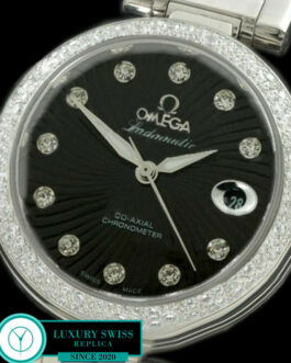 OMEGA DE VILLE LADYMATIC 34MM DIAMOND BEZEL SWISS AUTOMATIC BLACK DIAL