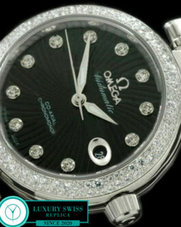 OMEGA DE VILLE LADYMATIC 34MM DIAMOND BEZEL SWISS AUTOMATIC BLACK DIAL