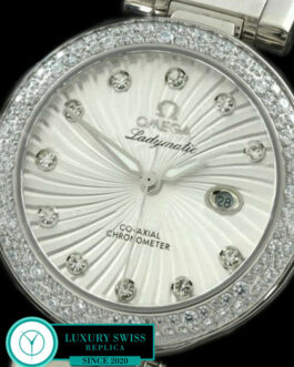 OMEGA DE VILLE LADYMATIC 34MM DIAMOND BEZEL SWISS AUTOMATIC WHITE DIAL