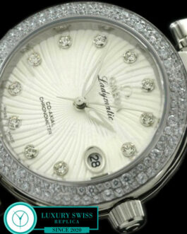 OMEGA DE VILLE LADYMATIC 34MM DIAMOND BEZEL SWISS AUTOMATIC WHITE DIAL