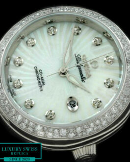 OMEGA DE VILLE LADYMATIC 34MM DIAMOND BEZEL SWISS AUTOMATIC WHITE DIAL