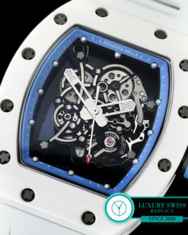 RICHARD MILLE RM 055 BUBBA WATSON WHITE CERAMIC BLUE INNER WHITE STRAP