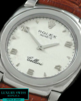 ROLEX CELLINI SWISS QUARTZ WHITE DIAL – STICK/NUMERAL MARKERS – BROWN LEATHER STRAP