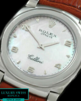 ROLEX CELLINI SWISS QUARTZ MOP PINK DIAL – STICK/NUMERAL MARKERS – BROWN LEATHER STRAP