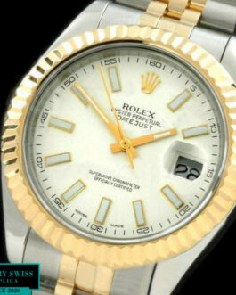 ROLEX DATEJUST II 2 TONE SWISS AUTOMATIC FLUTED BEZEL – JUBILEE BRACELET – WHITE DIAL – STICK MARKERS