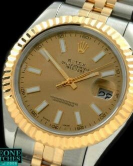 ROLEX DATEJUST II 2 TONE SWISS AUTOMATIC FLUTED BEZEL – JUBILEE BRACELET – GOLD DIAL – STICK MARKERS