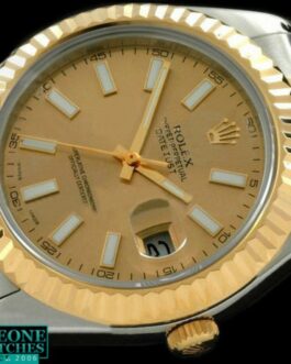 ROLEX DATEJUST II 2 TONE SWISS AUTOMATIC FLUTED BEZEL – JUBILEE BRACELET – GOLD DIAL – STICK MARKERS