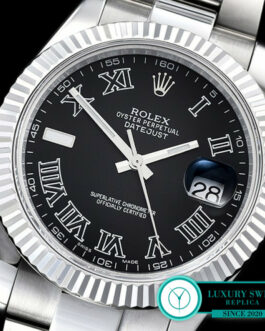 ROLEX DATEJUST II SWISS AUTOMATIC FLUTED BEZEL – OYSTER BRACELET – ROMAN MARKERS – BLACK DIAL