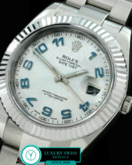 ROLEX DATEJUST II SWISS AUTOMATIC FLUTED BEZEL – OYSTER BRACELET – SILVER DIAL – NUMERAL MARKERS