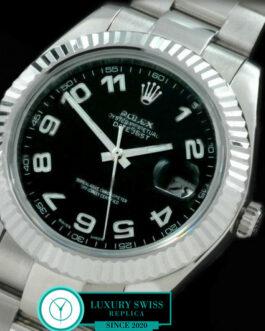 ROLEX DATEJUST II SWISS AUTOMATIC FLUTED BEZEL – OYSTER BRACELET – BLACK DIAL – NUMERAL MARKERS