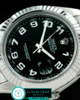 ROLEX DATEJUST II SWISS AUTOMATIC FLUTED BEZEL – OYSTER BRACELET – BLACK DIAL – NUMERAL MARKERS