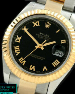 ROLEX DATEJUST II 2 TONE SWISS AUTOMATIC FLUTED BEZEL – OYSTER BRACELET – BLACK DIAL – ROMAN MARKERS