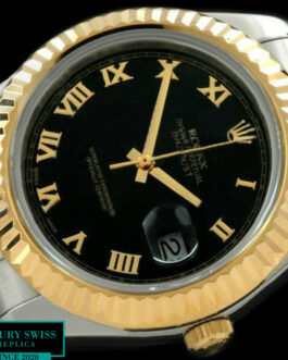 ROLEX DATEJUST II 2 TONE SWISS AUTOMATIC FLUTED BEZEL – OYSTER BRACELET – BLACK DIAL – ROMAN MARKERS