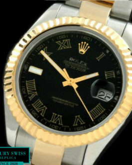 ROLEX DATEJUST II 2 TONE SWISS AUTOMATIC FLUTED BEZEL – OYSTER BRACELET – ROMAN MARKERS – BLACK DIAL