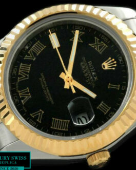 ROLEX DATEJUST II 2 TONE SWISS AUTOMATIC FLUTED BEZEL – OYSTER BRACELET – ROMAN MARKERS – BLACK DIAL