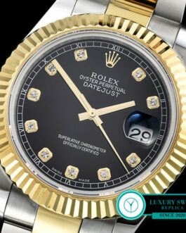 ROLEX DATEJUST II 2 TONE SWISS AUTOMATIC FLUTED BEZEL – OYSTER BRACELET – BLACK DIAL – DIAMOND MARKERS