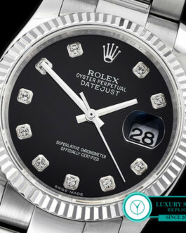 ROLEX DATEJUST II SWISS AUTOMATIC FLUTED BEZEL – OYSTER BRACELET – BLACK DIAL – DIAMOND MARKERS