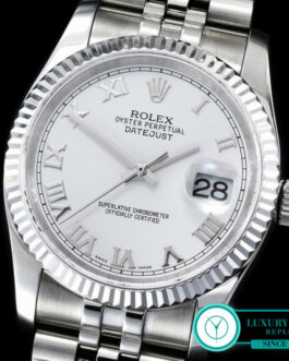 ROLEX DATEJUST GENTS SIZE SWISS AUTOMATIC FLUTED BEZEL – JUBILEE BRACELET – WHITE DIAL – ROMAN MARKERS